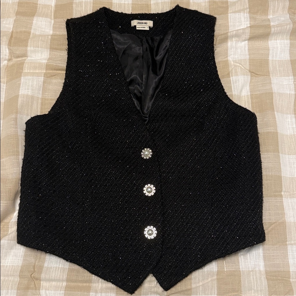 Jason Wu Black Tweed Metallic Jeweled Vest size S
